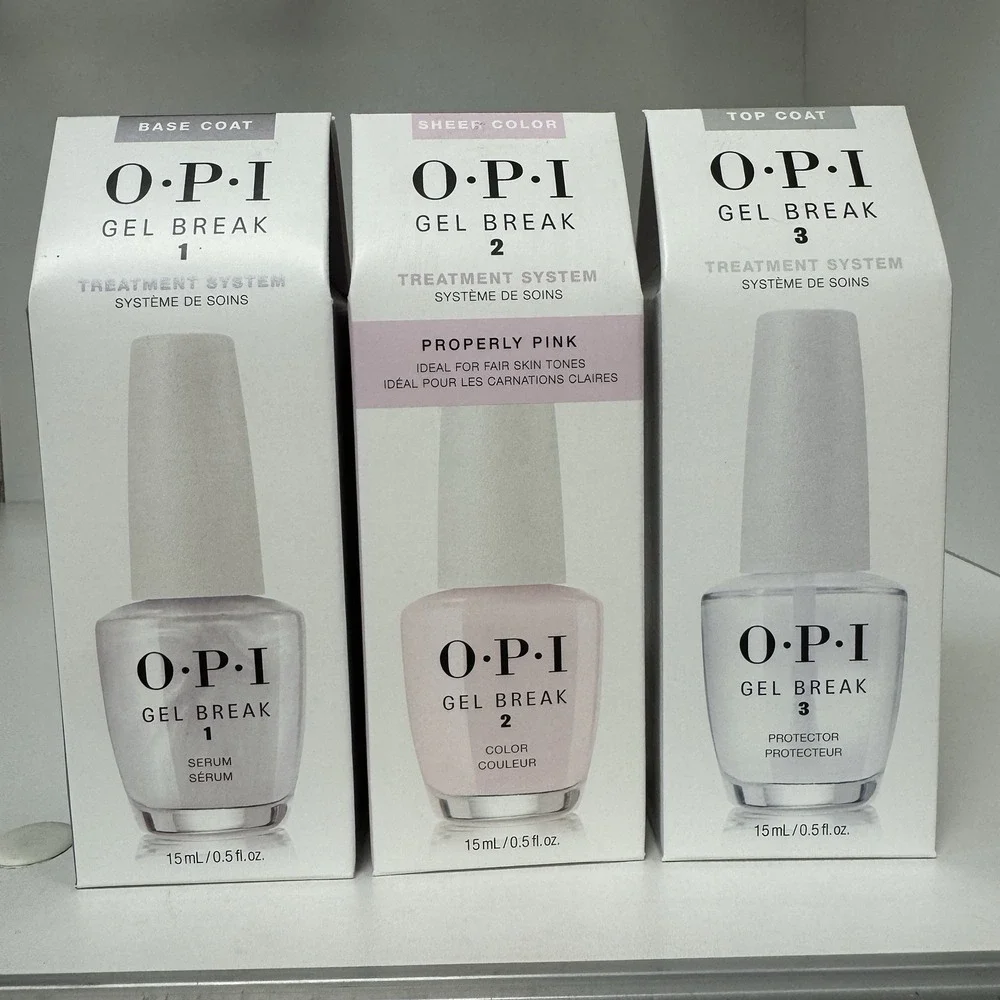 OPI Gel Break 123 Treatment System Base Coat+ Properly Pink Color + Top Coat